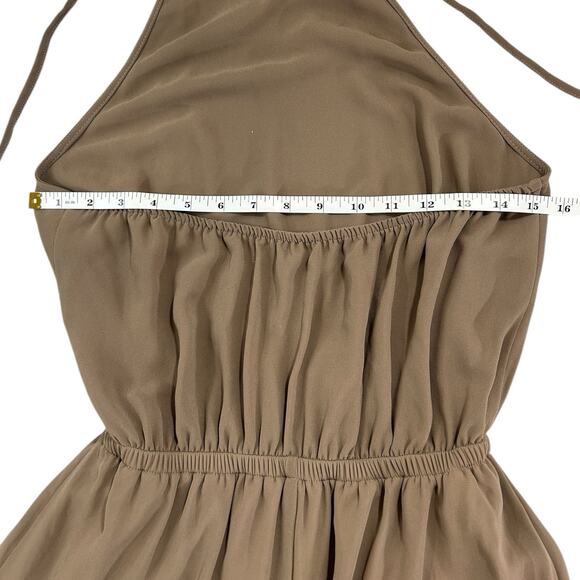 SHOW ME YOUR MUMU HEATHER CHIFFON HALTER DRESS GOWN SZ S TAN STRETCH LAYERED - Picture 7 of 10